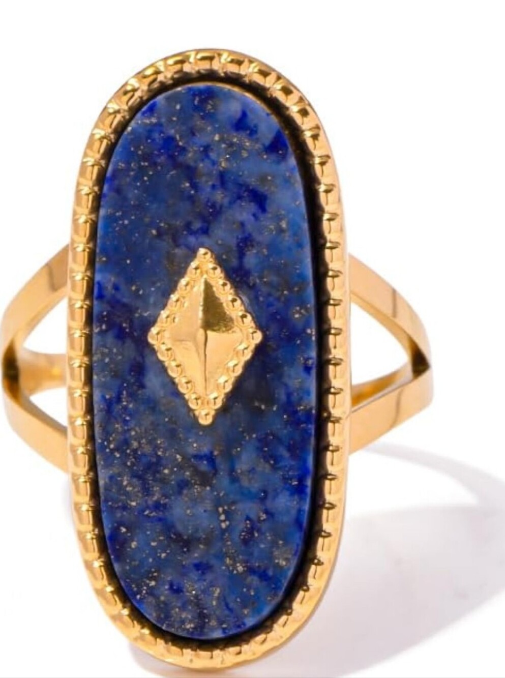 18 K Gold Gold-Plated Ring with Deep Blue Lapis Inlay